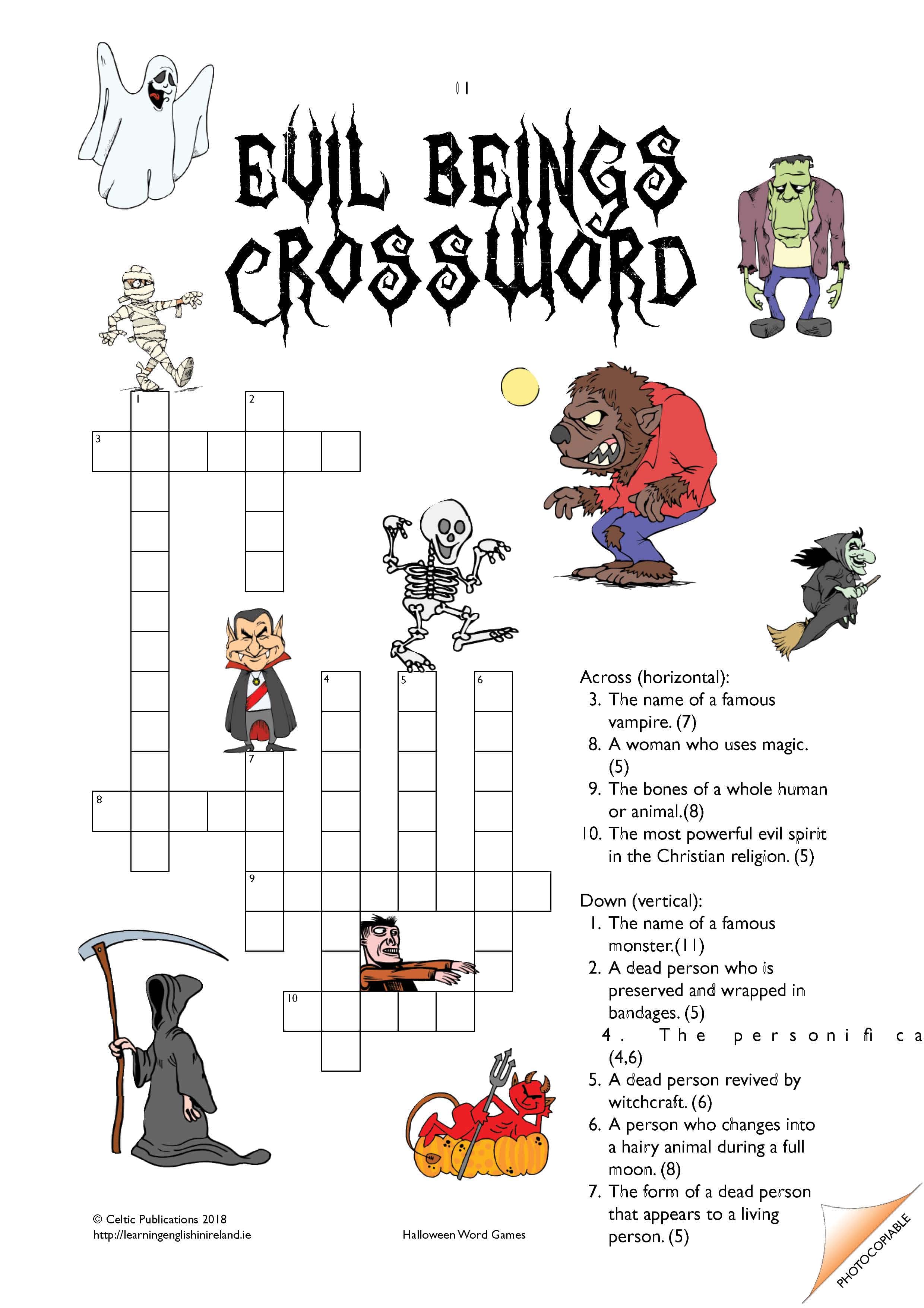 Cover of Halloween Evil Beings Crossword Worksheet
