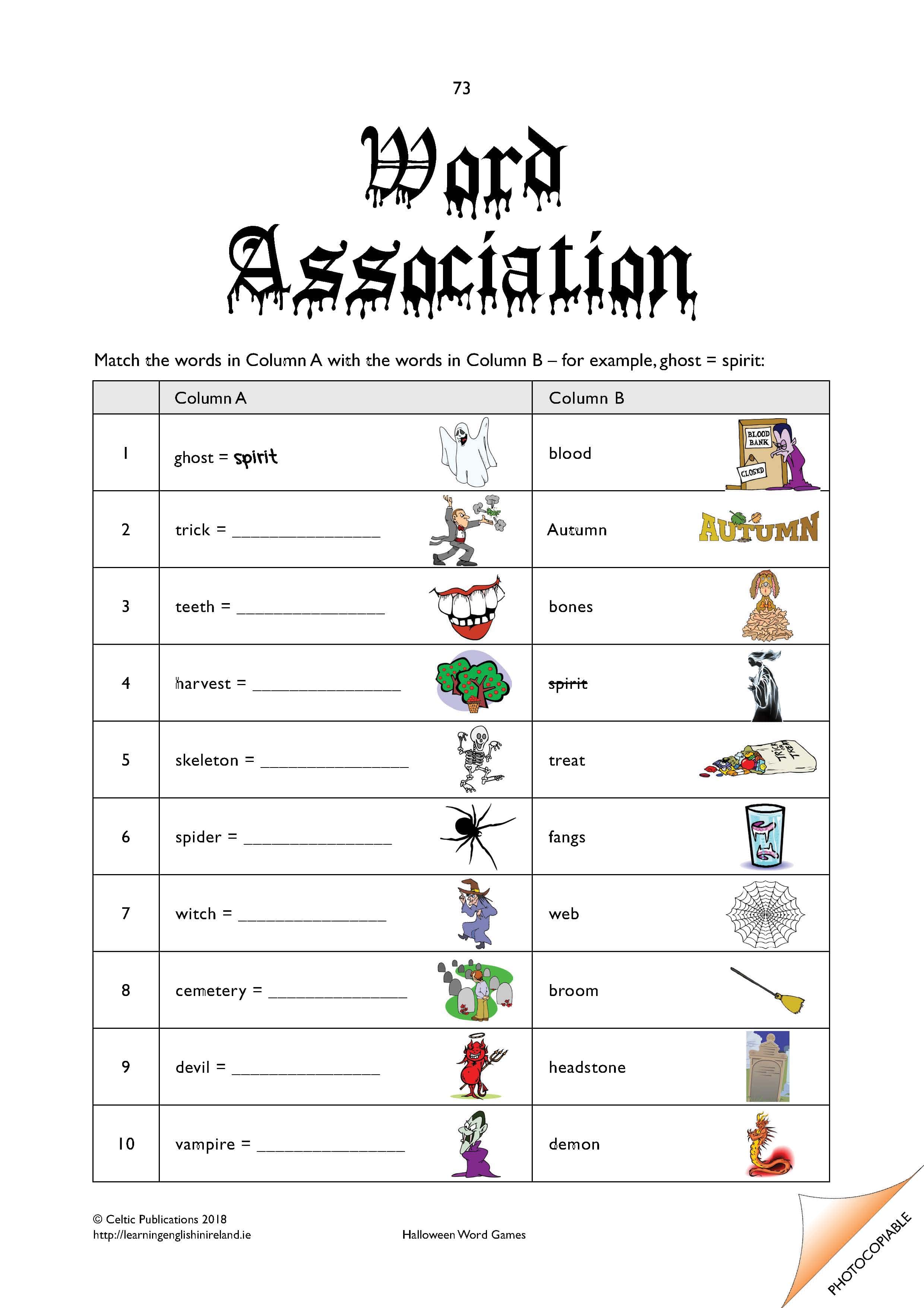 Cover of Halloween Word Association Worksheet - Downloadable & Photocopiable